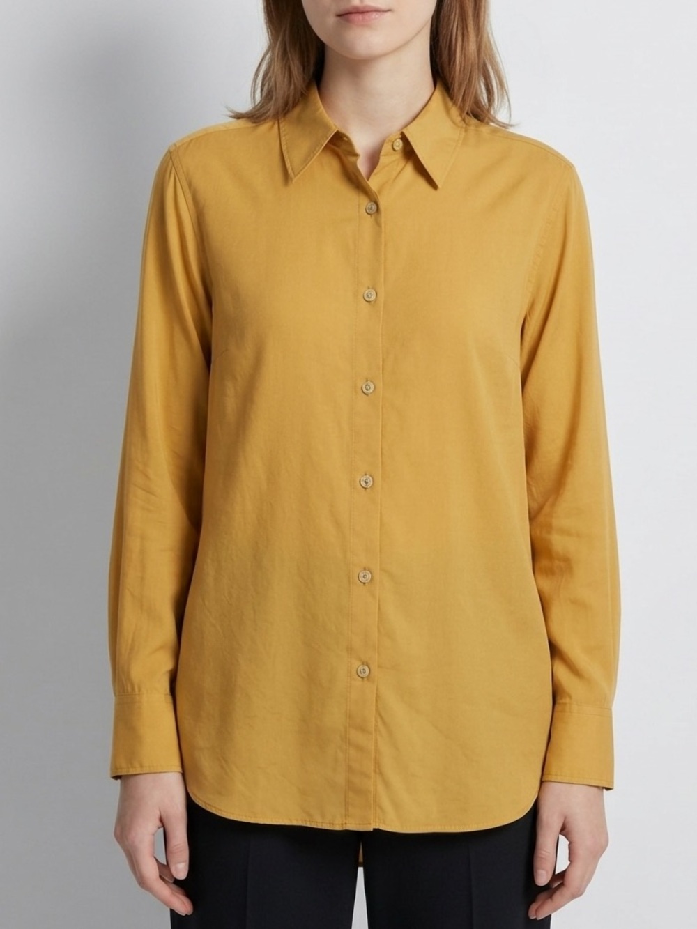Uniqlo Warm Mustard Cotton Button-Up Shirt Women’s Size Small